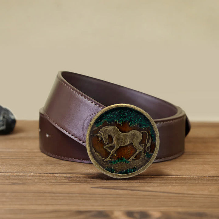 Herren DIY Mystical Unicorn Gürtel aus Leder mit antiker bronzener Schnalle