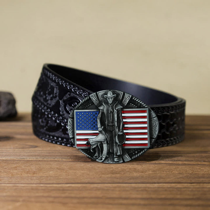 Herren DIY American Flag Cowboy Schnallengürtel aus Leder