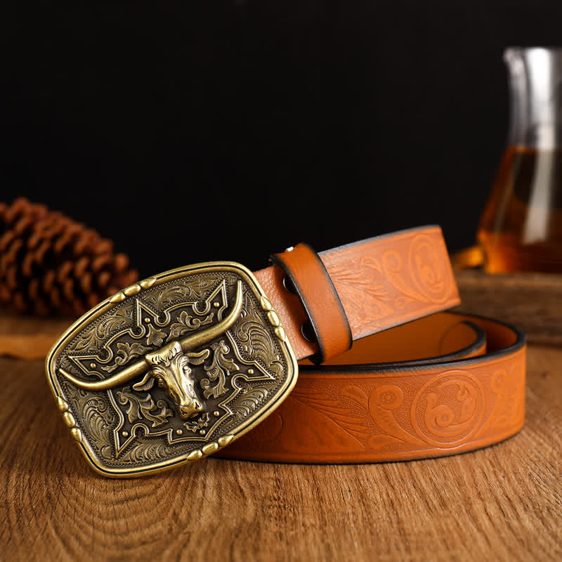 Herren-Gürtel im Western-Stil mit Kuhkopf-Pegung