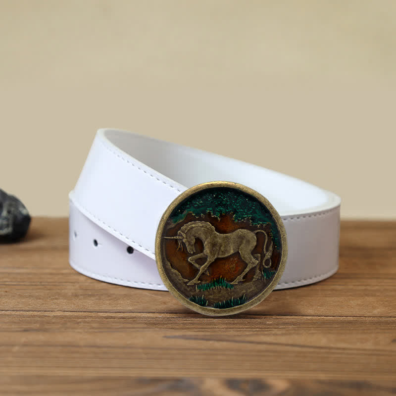 Herren DIY Mystical Unicorn Gürtel aus Leder mit antiker bronzener Schnalle