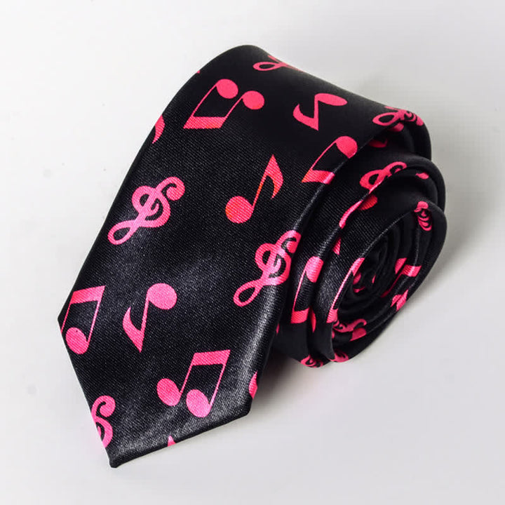 Krawatte mit Persönlichkeit und Klavier-Notenmuster für Herren - Schwarze & Rosa Note - image 15