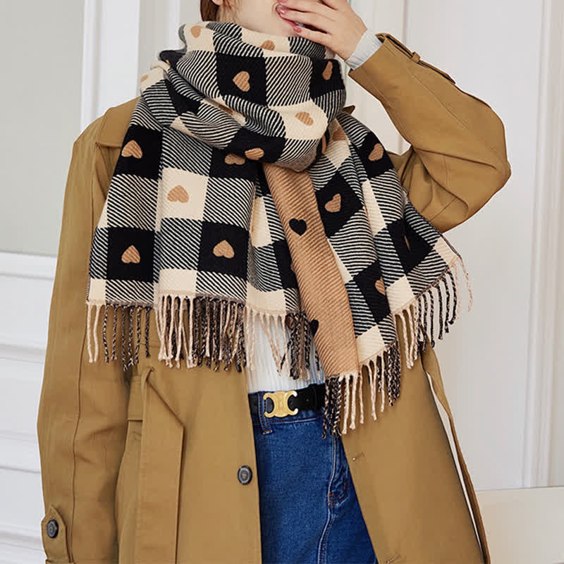 Damen Winter Cape Liebe Schachbrett Schal
