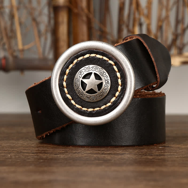 Verdickter Vintage-Ledergürtel mit Pentagramm für Herren