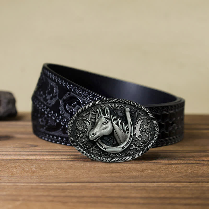 DIY Herren Leder-Gürtel mit antiker silberner Hufeisen-Schnalle