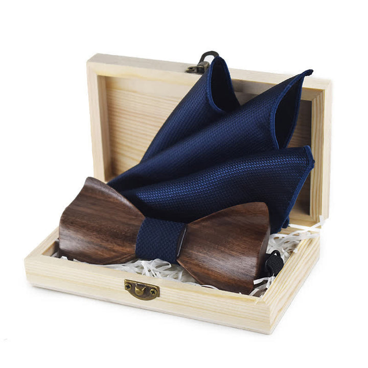 4Stk. Herren Vintage Schwarzes Holz Fliege Set