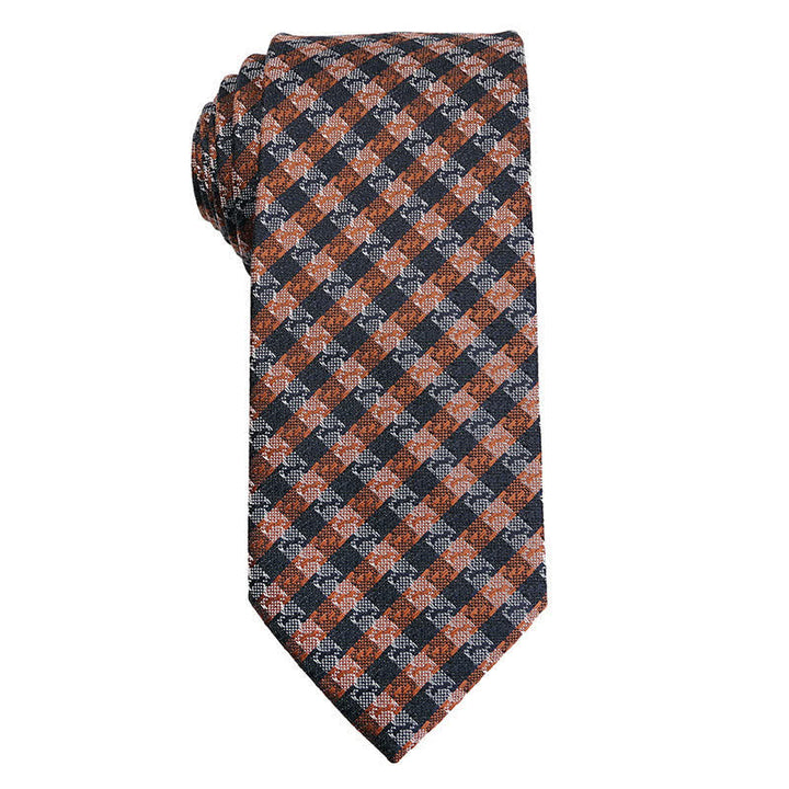 Gold-orangefarbene Paisley-Krawatte für Herren - Karo Kaffeebraun - image 9