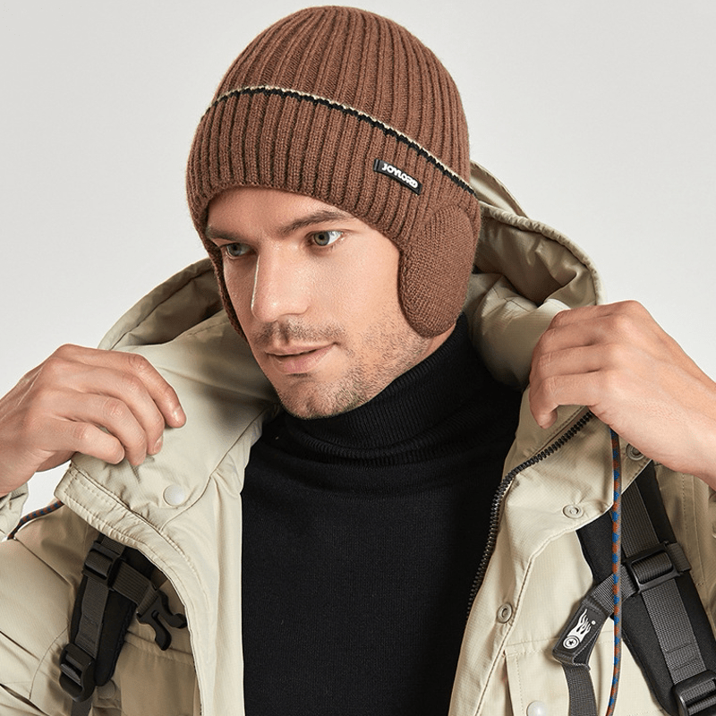 Unisex Hut mit einfarbigen Ohrenklappen, elastisch und verdickt, gestrickt