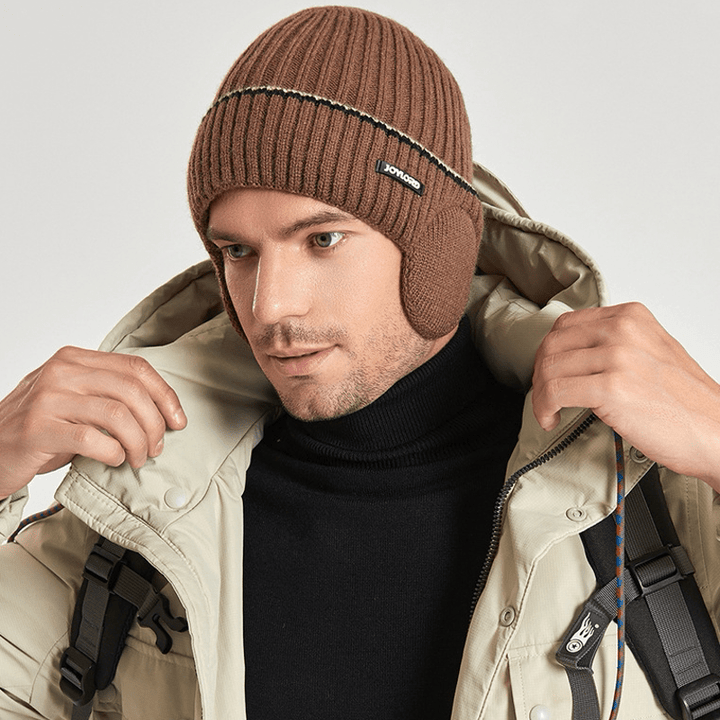 Unisex Hut mit einfarbigen Ohrenklappen, elastisch und verdickt, gestrickt