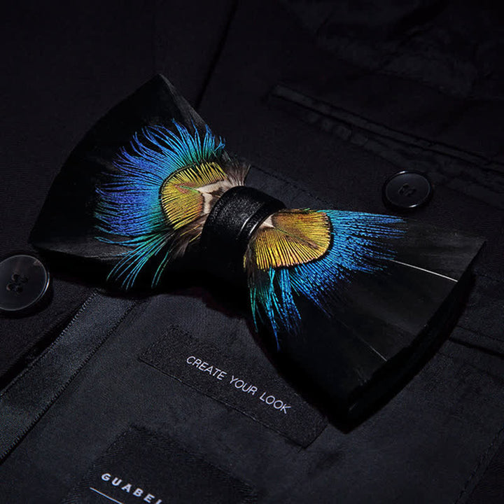Blau &amp; Schwarz Fasanenfeder Fliege mit Reversnadel