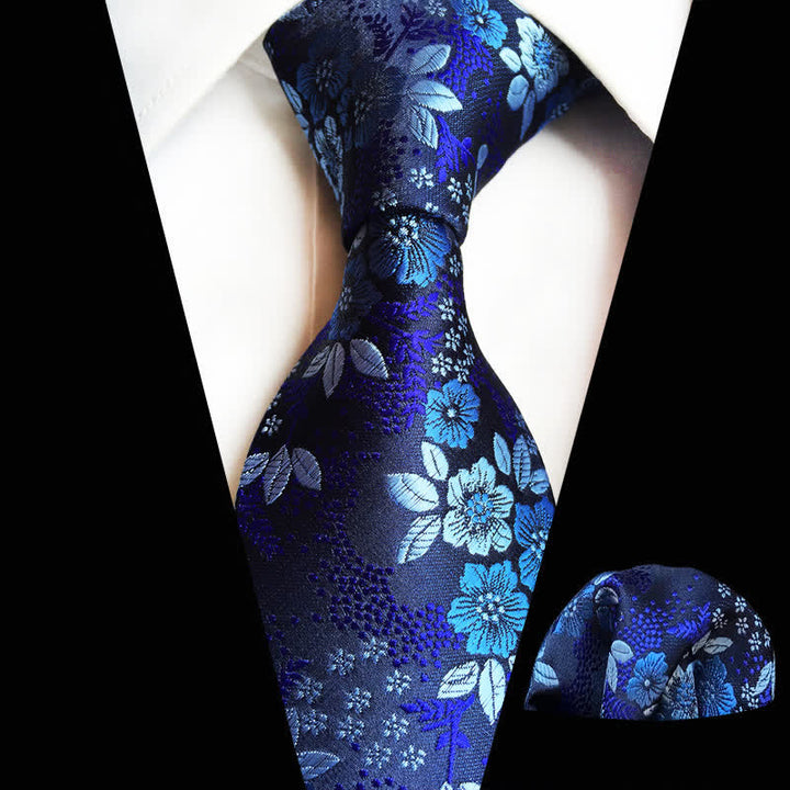 2-teiliges Krawattenset für Herren mit Pflaumenblüten-Blumenmuster - Marine - image 4