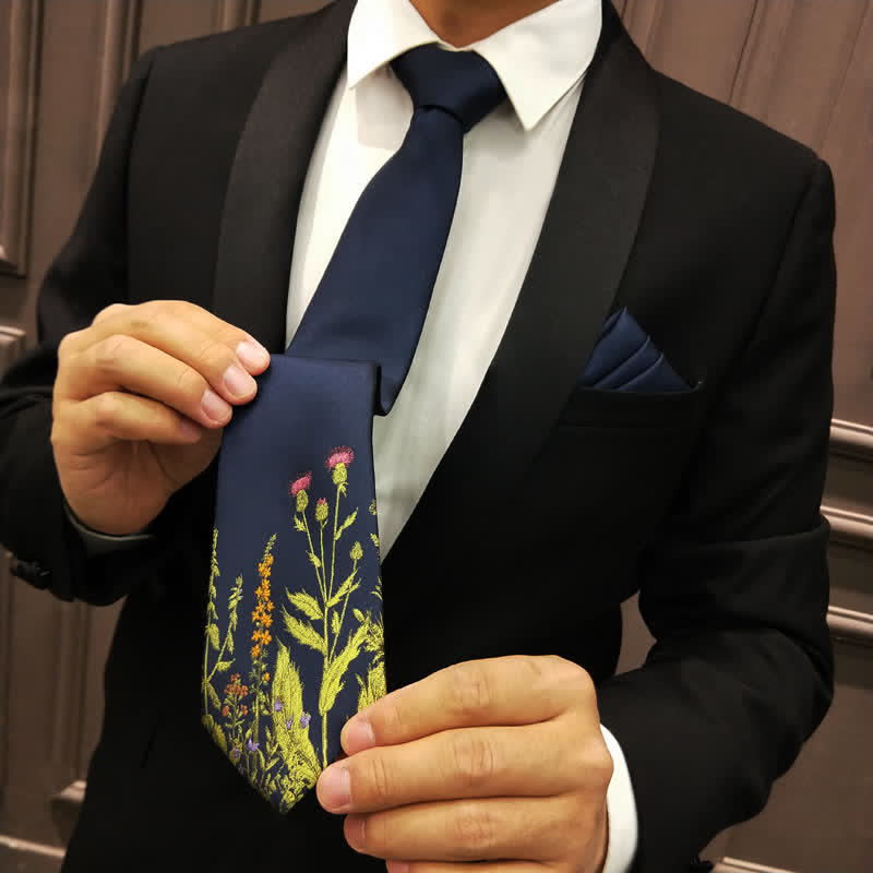 Marineblau Herren-Krawatte Mit Blumenmuster