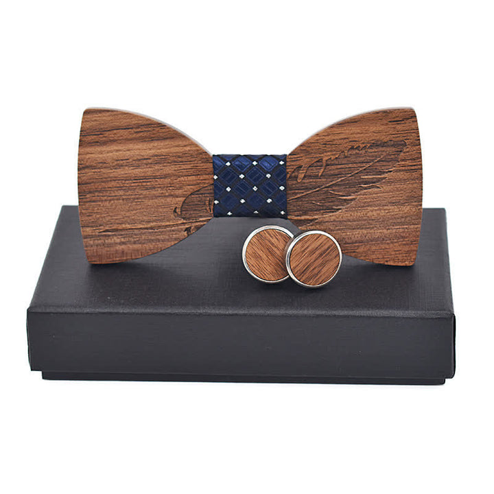 2 Stk. Herren Federgravur Holzkrawatten Set