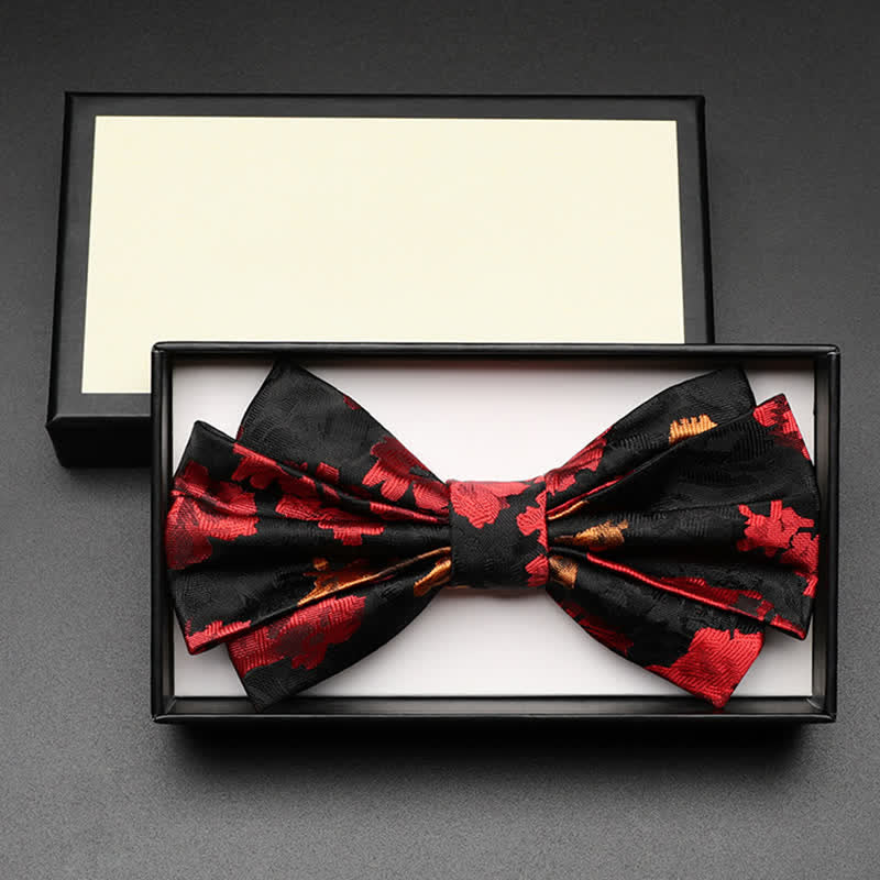 Herrenschleife Schwarz & Rot mit fallendem Blumenmuster
