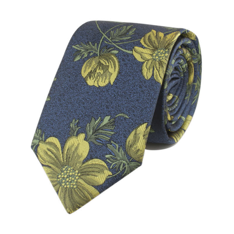 Herren-Krawatte mit Neuheitsblume mit Stiel - Gelb & Stahlblau - image 5