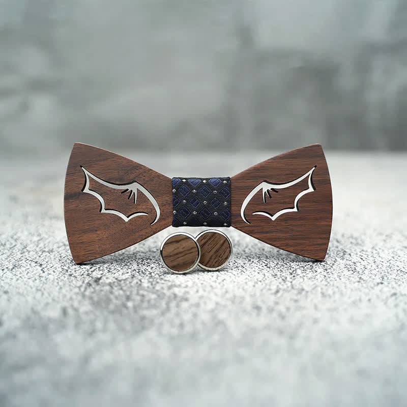 3-teiliges Set, Herren Fliegen aus Holz mit Dämonenflügeln