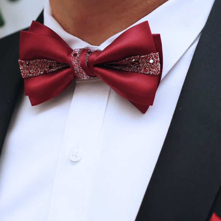 Farbiger roter Strass-Fliege mit Einstecktuch für Herren