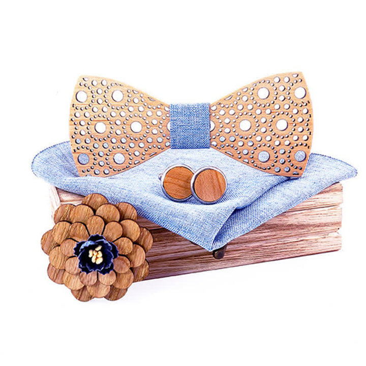 4 Stück Herren Runde Hohle Holzfliege Set