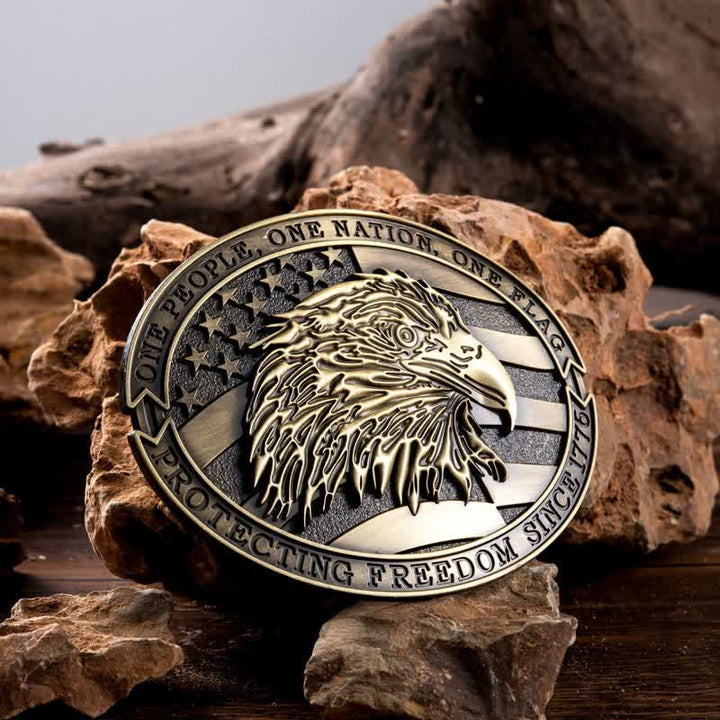 Herren DIY patriotischer Glatzkopf-Adler USA Flaggen-Gürtelschnallen-Ledergürtel