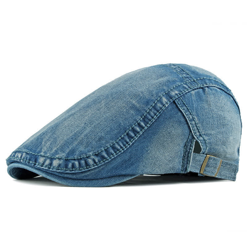 Einfache Jeans-Denim-Casquette-Baskenmütze - Mittelblau - Verstellbar (ca. 21 5/8"-23 5/8") - image 3