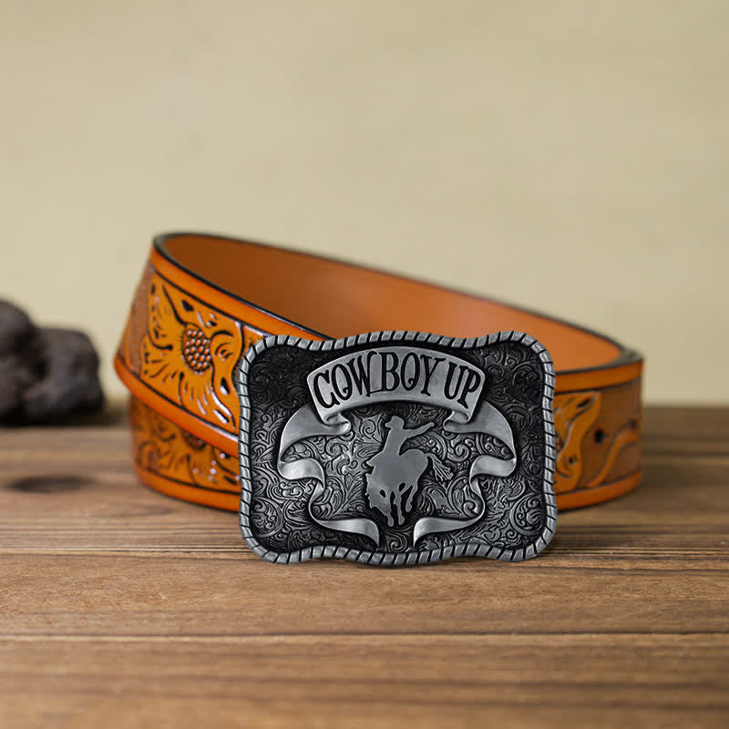 Männer DIY Cowboy Up Rodeo Horse Schnallengürtel aus Leder