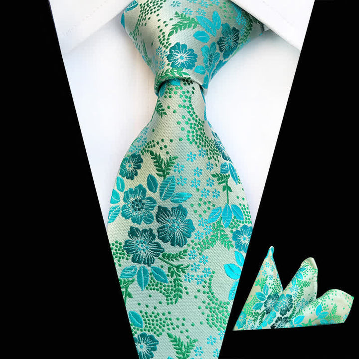 2-teiliges Krawattenset für Herren mit Pflaumenblüten-Blumenmuster - Aquamarin - image 6