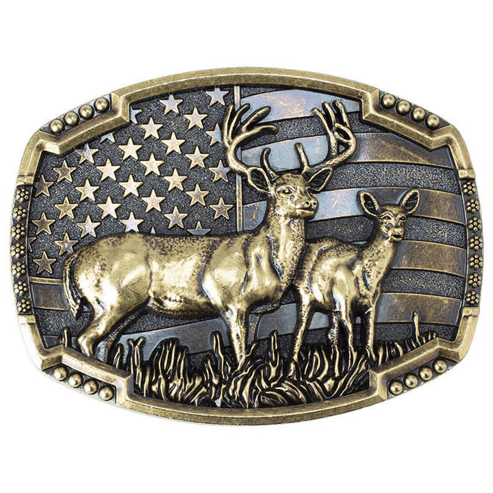 Herren DIY Deer Hunter American Flag Schnalle Ledergürtel