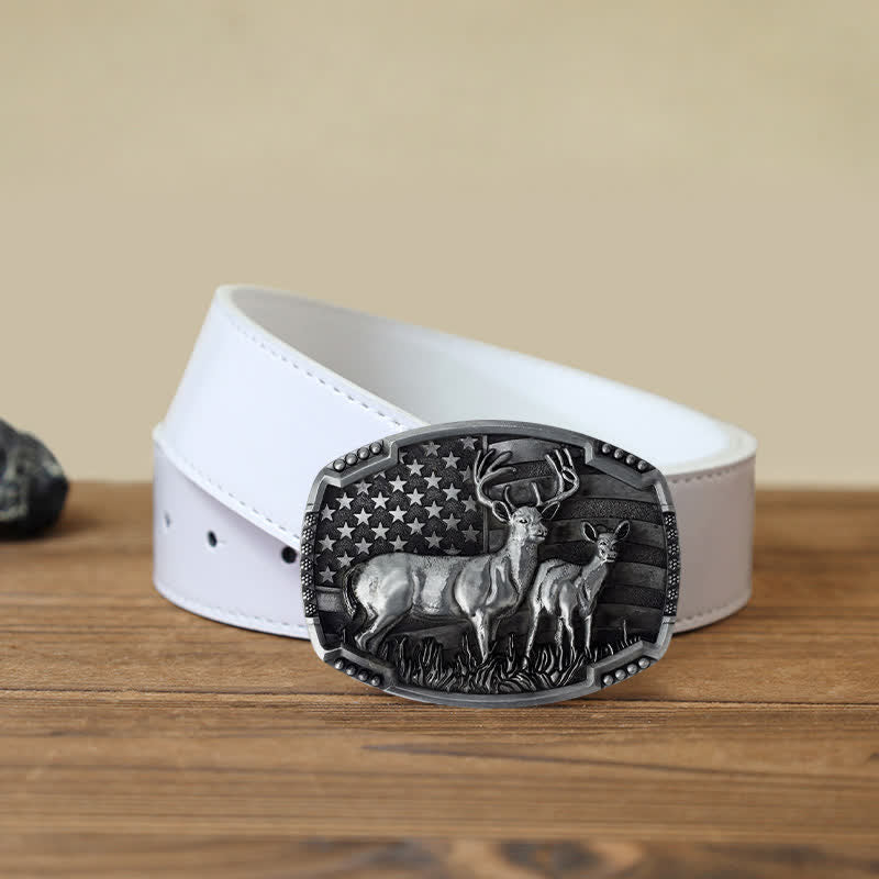 Herren DIY Deer Hunter American Flag Schnalle Ledergürtel
