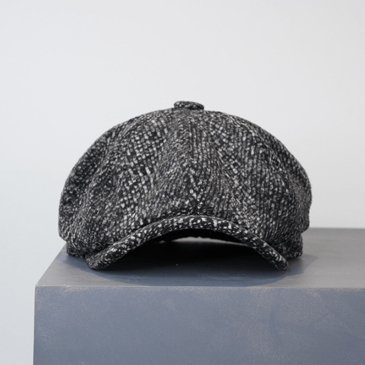 Schwarz Fleck Tweed Zeitungsjunge Achteckiges Barett