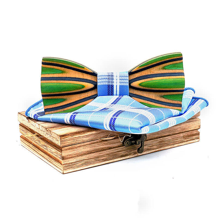 2er-Set Herren Funkelndes Lasergravur-Holzfliegen-Set