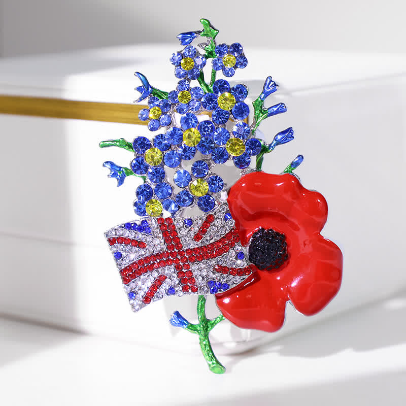 Unisex Brosche mit mehrfarbiger Union-Flagge und Mohnblume