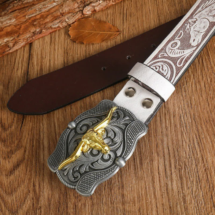 Herren quadratischer Gürtel aus goldenem Longhorn-Bullenleder