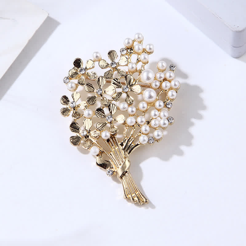 Frauen Perl Bouquet von goldenen Blumen Brosche