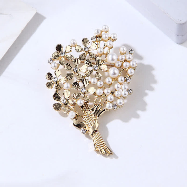 Frauen Perl Bouquet von goldenen Blumen Brosche
