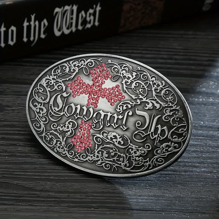 Damen DIY Cowgirl Rankennietenkreuzschnalle Ledergürtel