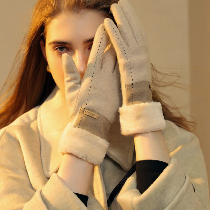 Damen weiche Plüsch gemütliche Herz-Touchscreen-Handschuhe
