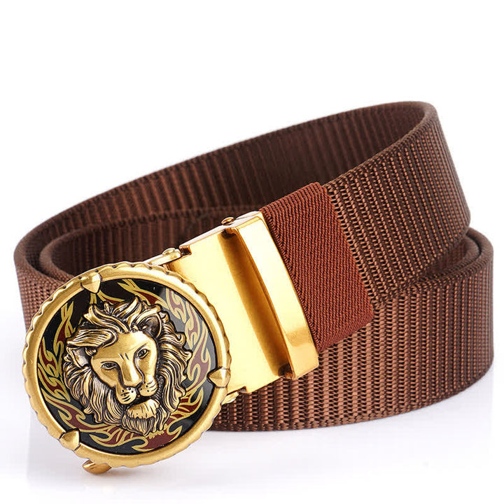 Praktischer Nylongürtel für Herren mit Löwenkopfmuster - Braun / Gold - 48" - image 12