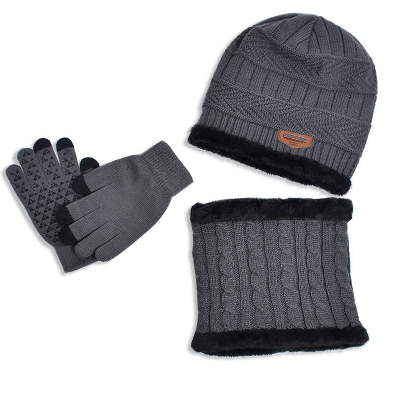 3-teiliges Set Erwachsene-Kinder Beanies gestrickte Mütze Schal Handschuhe