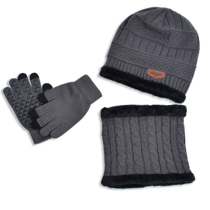 3-teiliges Set Erwachsene-Kinder Beanies gestrickte Mütze Schal Handschuhe