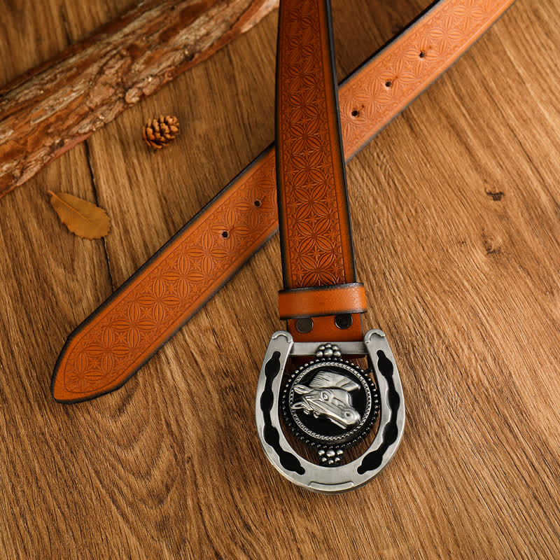 Retro Herren-Ledergürtel in Hufeisenform im Westernstil