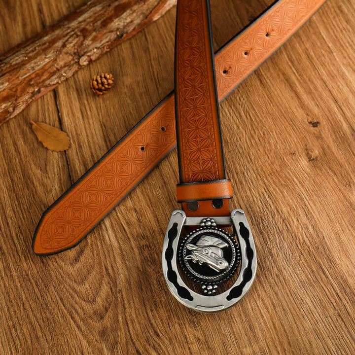 Retro Herren-Ledergürtel in Hufeisenform im Westernstil