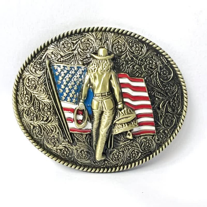 DIY Cowboy Ledergürtel mit amerikanischer Flaggen Schnalle für Männer
