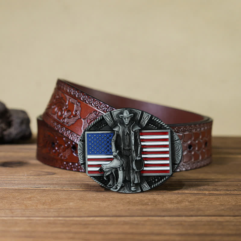Herren DIY American Flag Cowboy Schnallengürtel aus Leder
