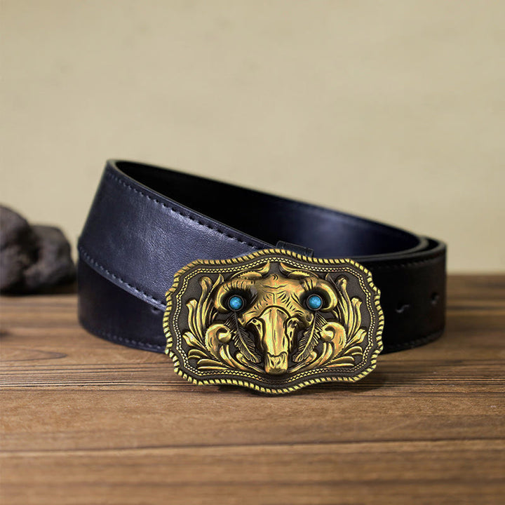 Men's DIY Goat Skull Turquoise Buckle Leder Gürtel