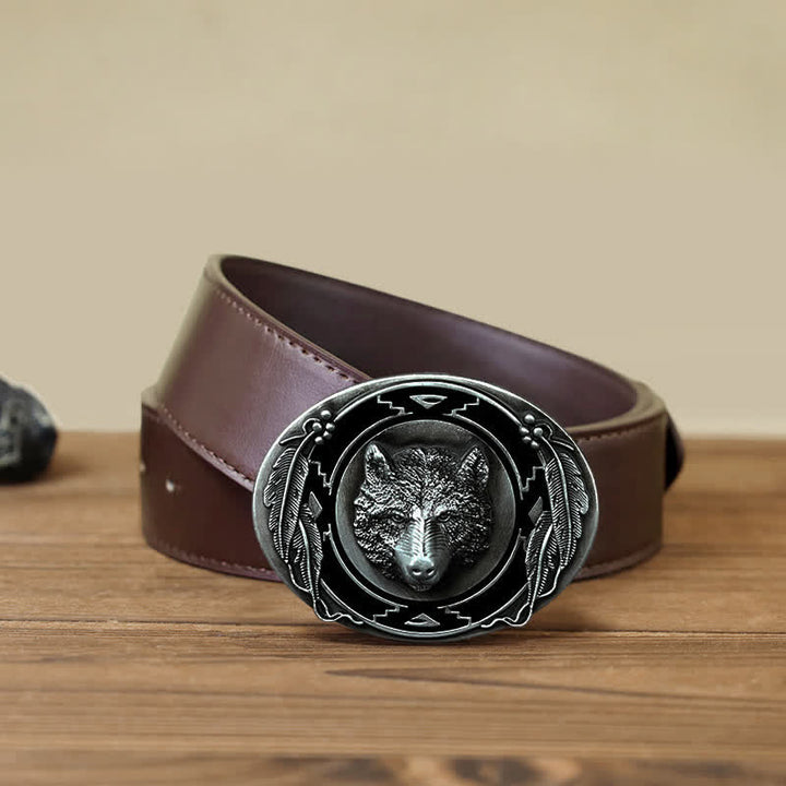 Herren DIY Lebendige Wolfskopf-Schnalle Ledergürtel