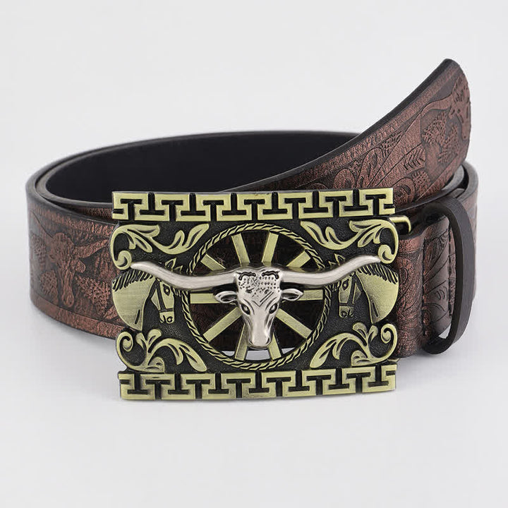 Herren Bronze Hohles Rind Stier Schnalle Ledergürtel