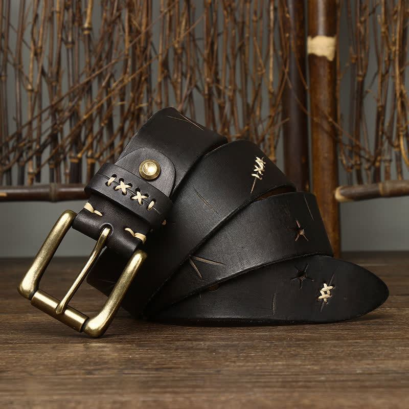 Herren Vintage Gürtel aus Leder mit ausgefallener Schnitzerei - image 12