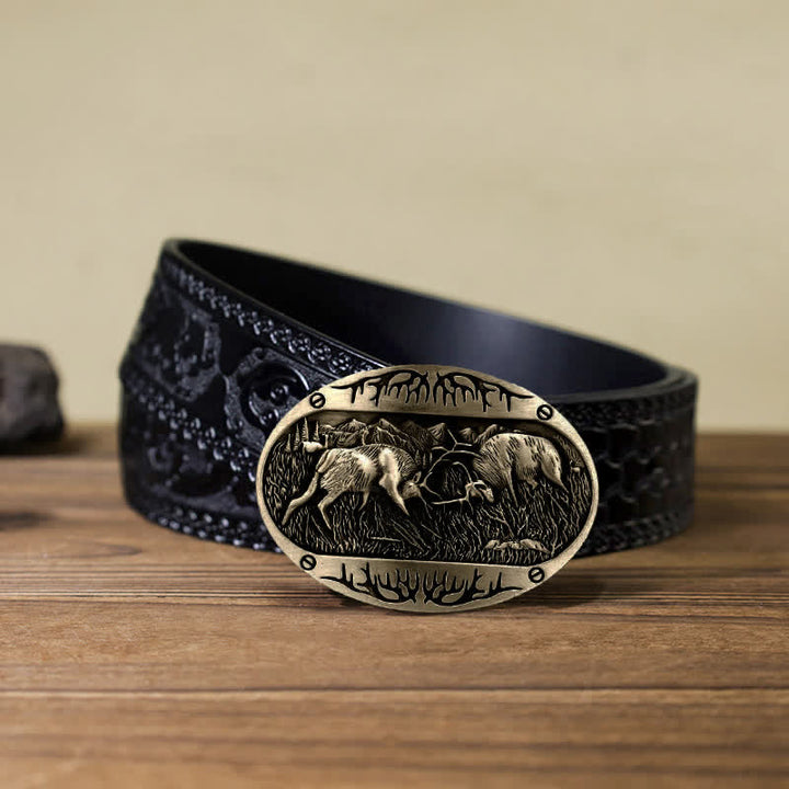 Herren DIY Wild Fighting Deer Schnalle Western Leder Gürtel