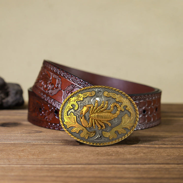 Herren DIY Ledergürtel mit goldener Skorpion-Schnalle