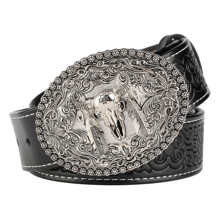 Herren-Jeans-Ledergürtel mit graviertem Feather Bull
