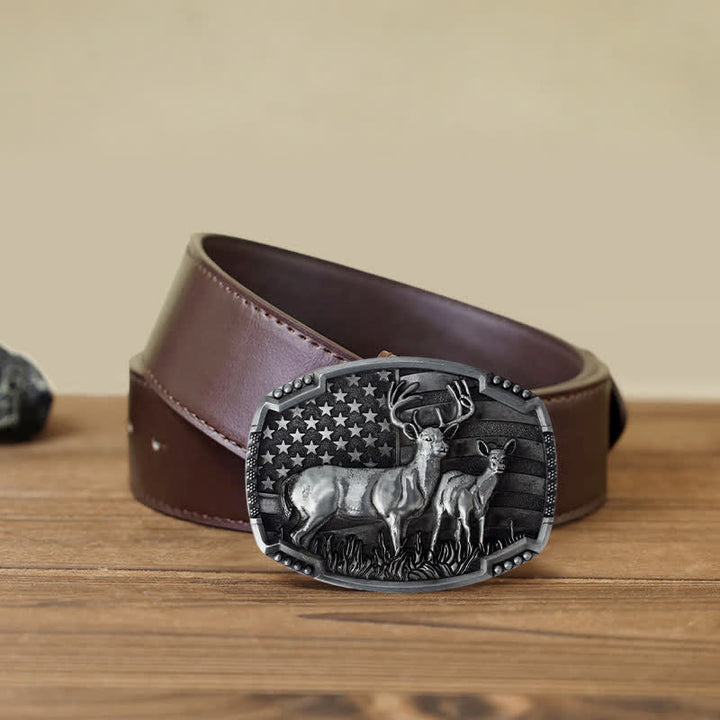 Herren DIY Deer Hunter American Flag Schnalle Ledergürtel